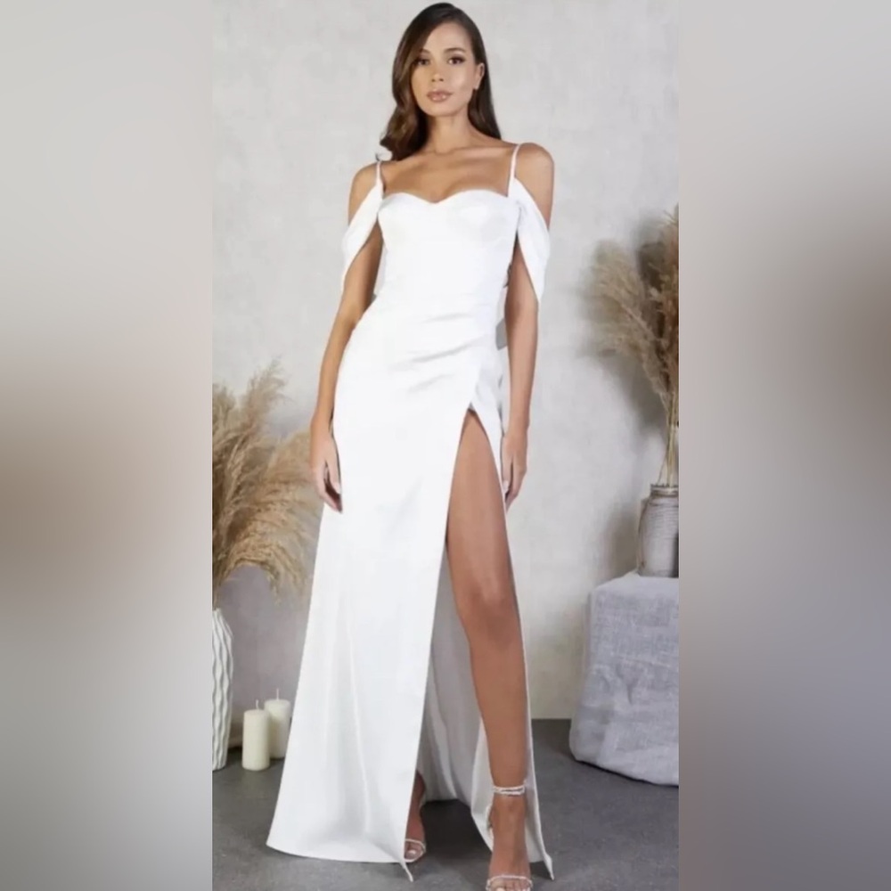 Nadine Merabi Jessica White Maxi Dress Size S Small Side Slit Sleeveless Gown - Picture 4 of 12